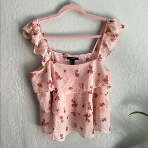 Delicate Pink Floral Ruffle Top